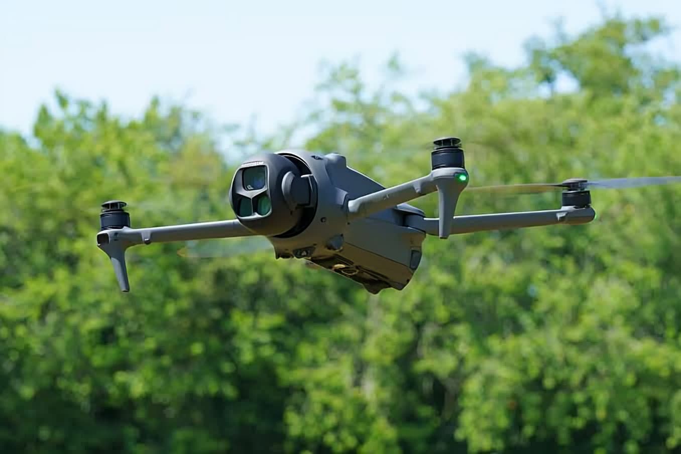 Camera drone in flight, capturing the aerial frames that area highlighting is added to.